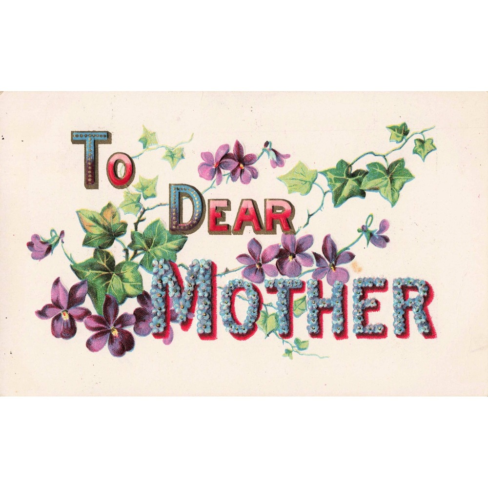 Mother's Day Postcard To Dear Mother Violets Ivy Floral Embossed Antique 1908